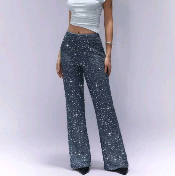 Retro Party Sequin Embellished Flare Women Pants - Picture 2 of 4